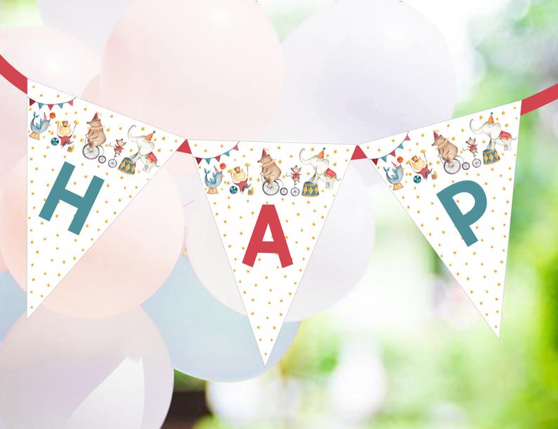 CIRCUS BUNTING Circus Party Flags Editable Circus Birthday Banner Corjl Carnival Happy Birthday Banner Editable Circus Party Banner