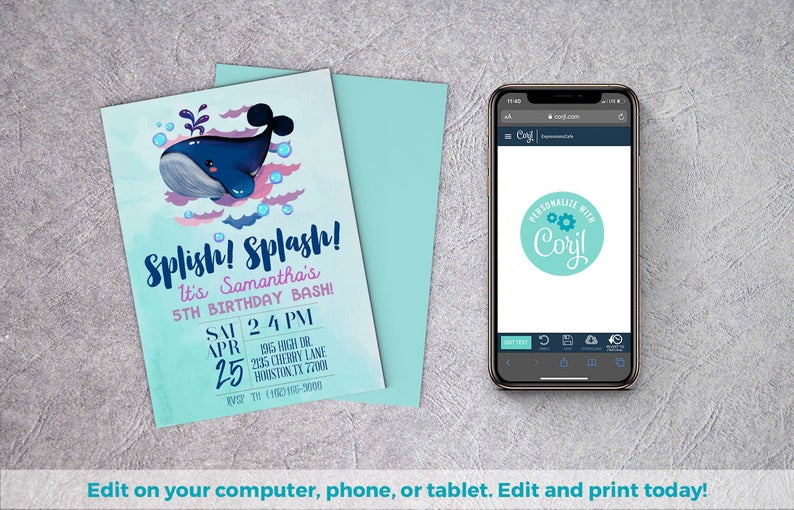 Whale Invitation | Fish Invitation, Blue Whale Invite, Whale of a Time, Whale Party Invite, Fish Birthday Invite, Aquatic Invitation