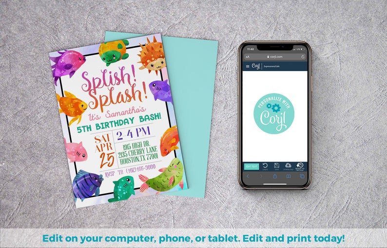 Splish Splash Invite, Fish Invite, Digital Invitation, Fishing Invitation, Fish Invitation, Fish Birthday Invite, Aquatic Invitation