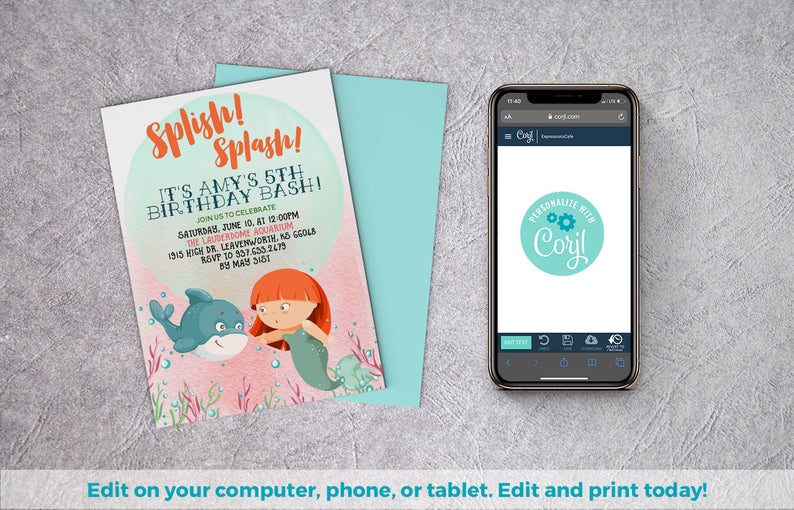 Mermaid Theme Invite | Splish Splash Invite, Mermaid Invitation, Mermaid Bday, Swim Invitation, Mermaid 1st Birthday, Under Sea Invitation