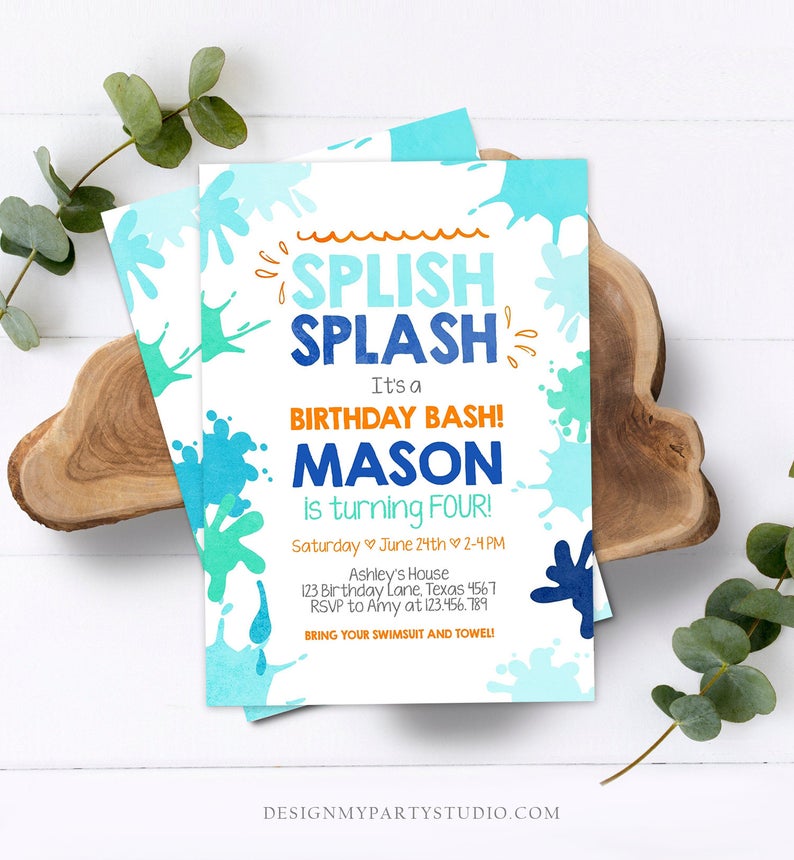 Editable Pool Party Invitation Splish Splash Birthday Invite Pool Party Bash Beach Swimming Summer Download Printable Template Corjl 0237