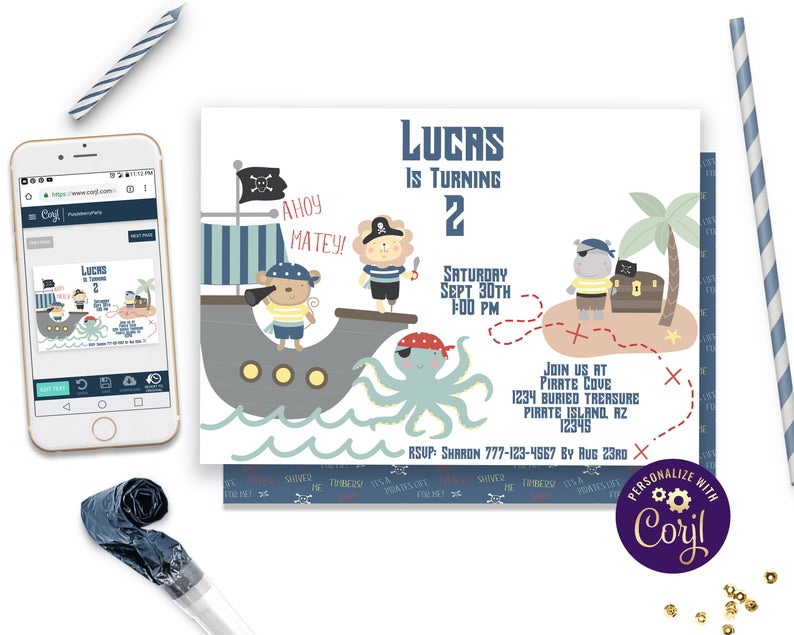 Pirate Birthday Invitation, Corjl, ID108
