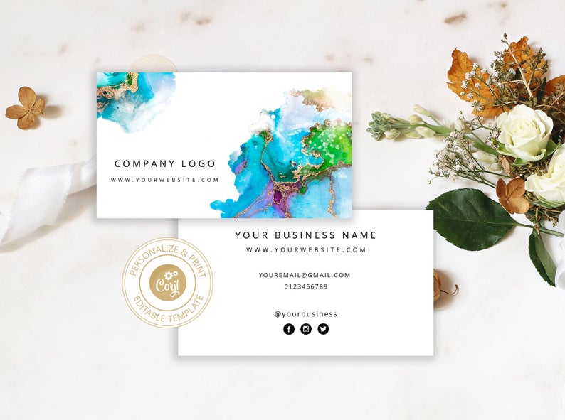 Editable Business card Template. Corjl Printable abstract business card design, Instant Download