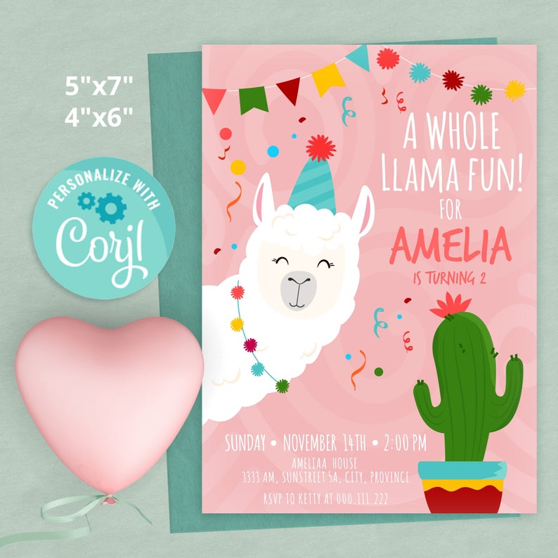 Llama birthday Girl Llama Party Llama Invitation Alpaca Instant Download Printable