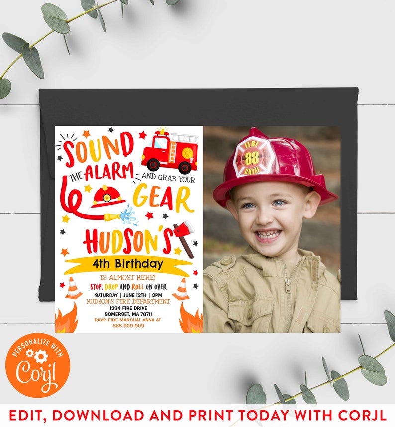 Firetruck Favor Tag Firetruck Birthday Gift Tag Firefighter Fire Birthday Tag Fireman Birthday Thank You Tag Instant Editable Corjl File X4