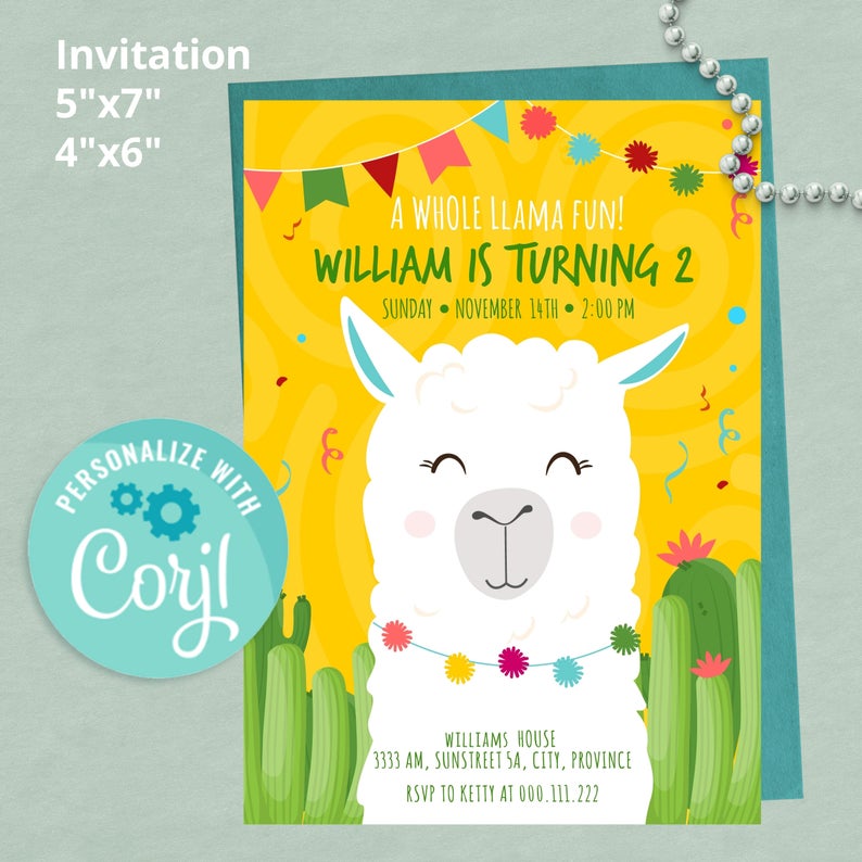 Llama birthday Llama Party Llama Invitation Alpaca Instant Download Printable