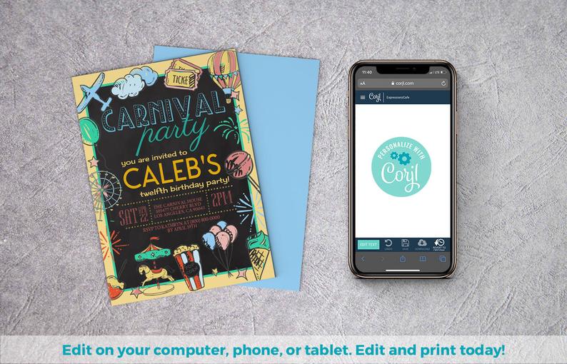 Carnival Editable Invitation | Circus Birthday, Carnival Birthday Theme, Circus Invitation, 3rd 4th 5th invite, 1st 2nd 3rd invite