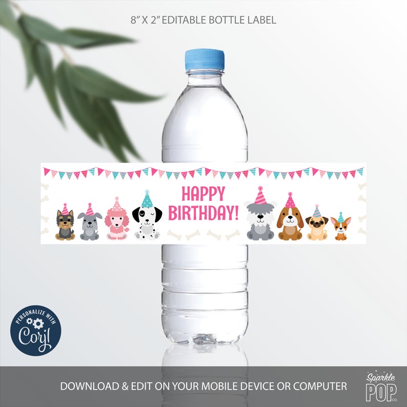 Editable Puppy Bottle Labels, Pet Adoption Party Decorations, Puppy Birthday, INSTANT DOWNLOAD 0003