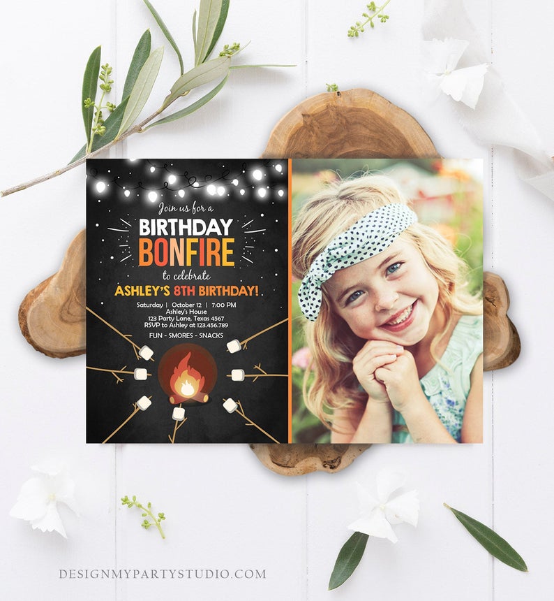 Editable Birthday Bonfire Invitation Camping Smore Fun Cookout Party S’more Birthday Download Printable Invite Template Corjl Digital 0014