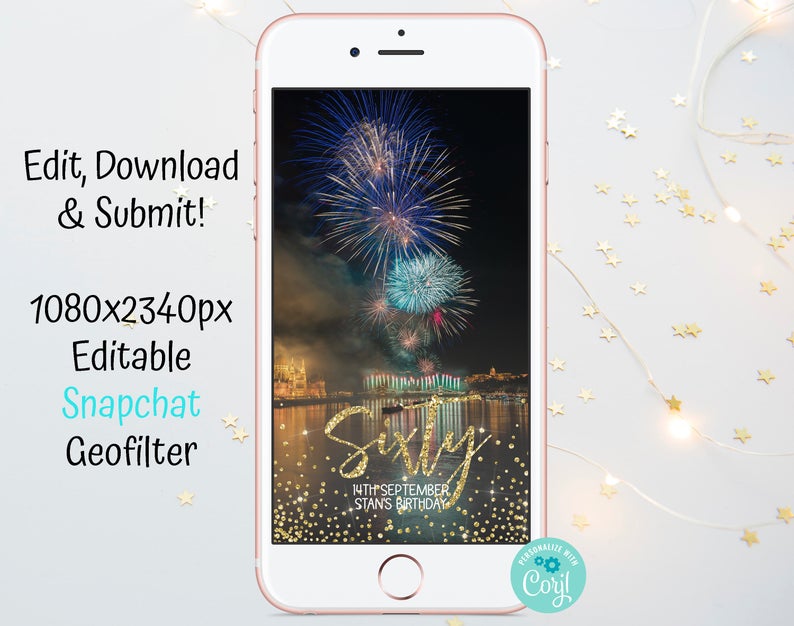 Birthday Snapchat Filter 60th Birthday Party Filter Editable Geofilter Corjl Geofilter