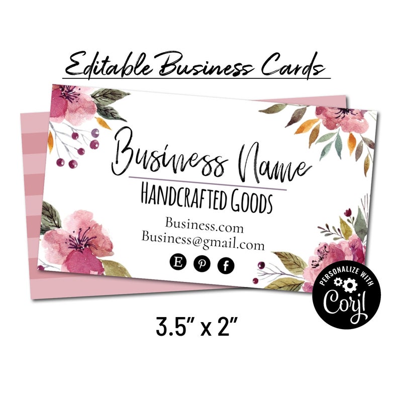 Printable Business Card Template – Floral Watercolor. Custom Business Card Design with Optional Back. Edit Online w/ Corjl. Download & Print