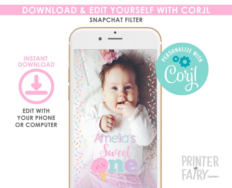 Ice Cream Snapchat Filter, EDITABLE, Sweet One 1st birthday, Sprinkles Snapchat Filter, Ice Cream Geofilter, Instant Download, Edit yourself