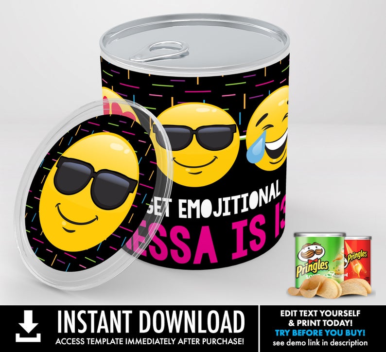 Emoji Party Mini Pringles Label – Emoji Mini Pringles Wrapper,Emoji Birthday,Emoji Party | Self-Edit with CORJL – INSTANT Download Printable