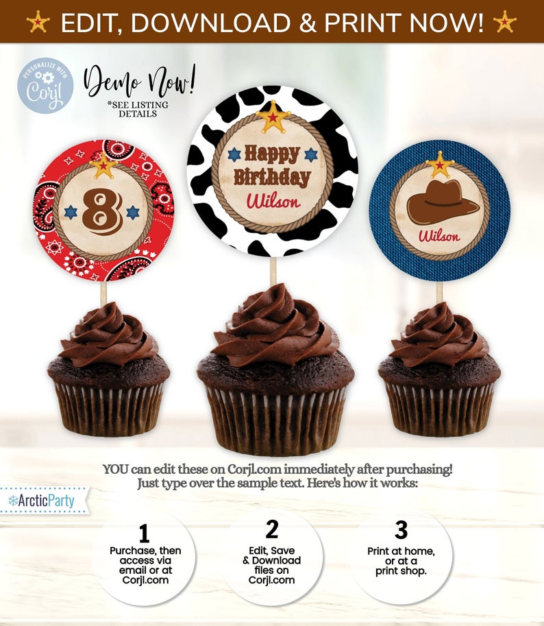 Western Cupcake Toppers, Western Stickers, Cowboy Cupcake Toppers, Western Gift Tags, Cowboy Favor Tags, Western Cupcake Circles