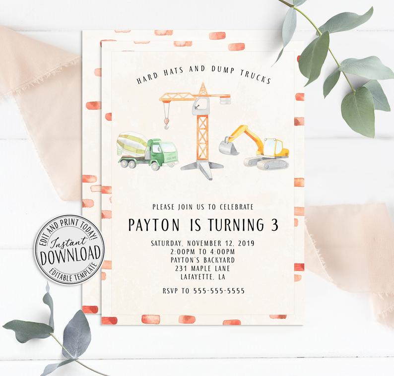 Construction Invitation, Construction Party Invitation, Digger Invitation, Construction Birthday, Edit and Print Today • MCP217