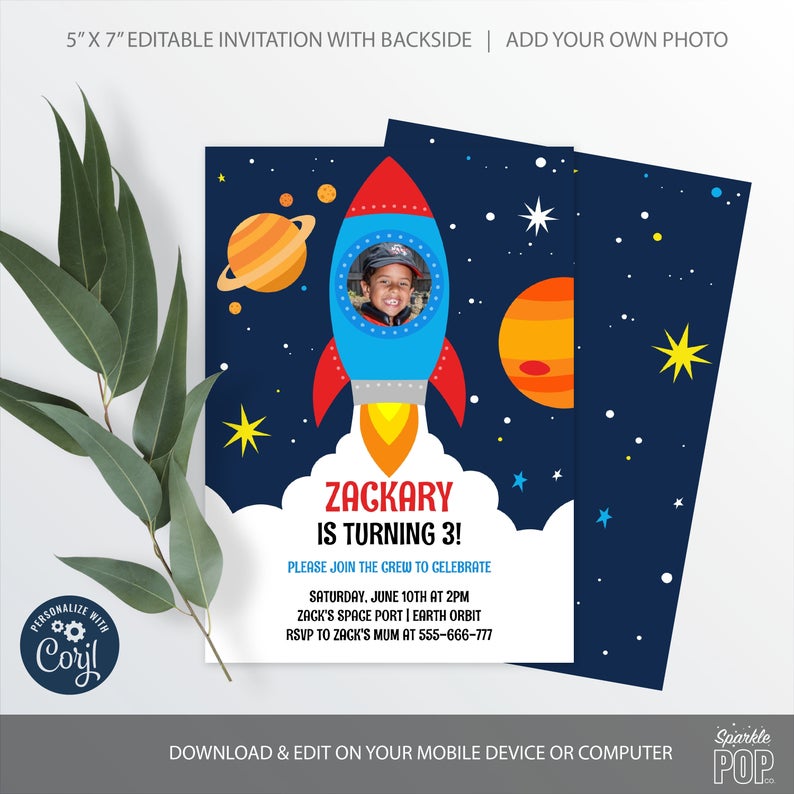 Space Rocket Birthday Invitation, Outer Space Editable Invitation, Astronaut, Blast Off, Spaceship, INSTANT DOWNLOAD 0001