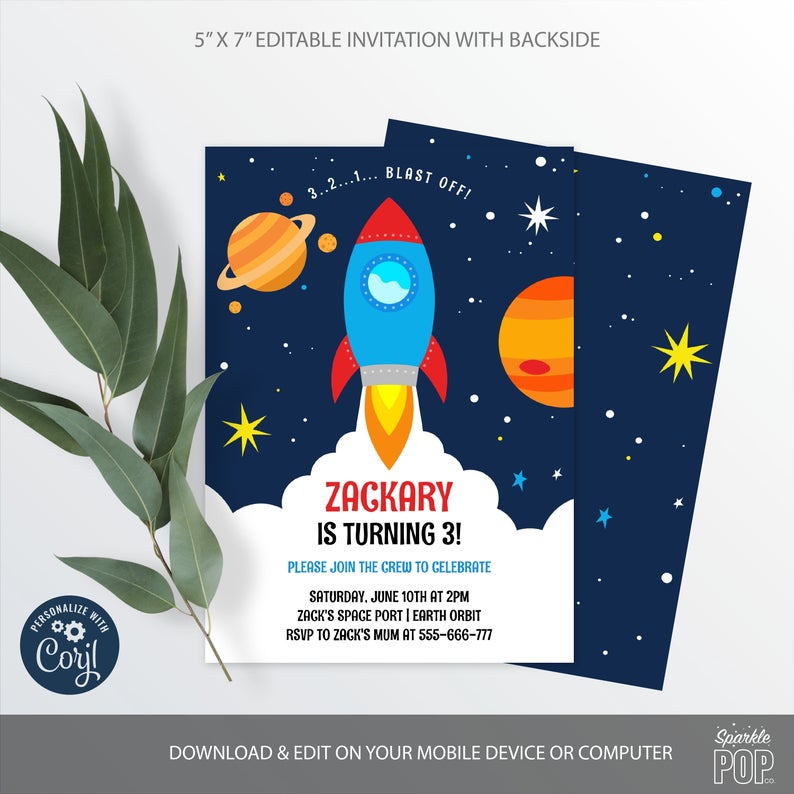 Space Rocket Birthday Invitation, Outer Space Editable Invitation, Astronaut, Blast Off, Spaceship, INSTANT DOWNLOAD 0001