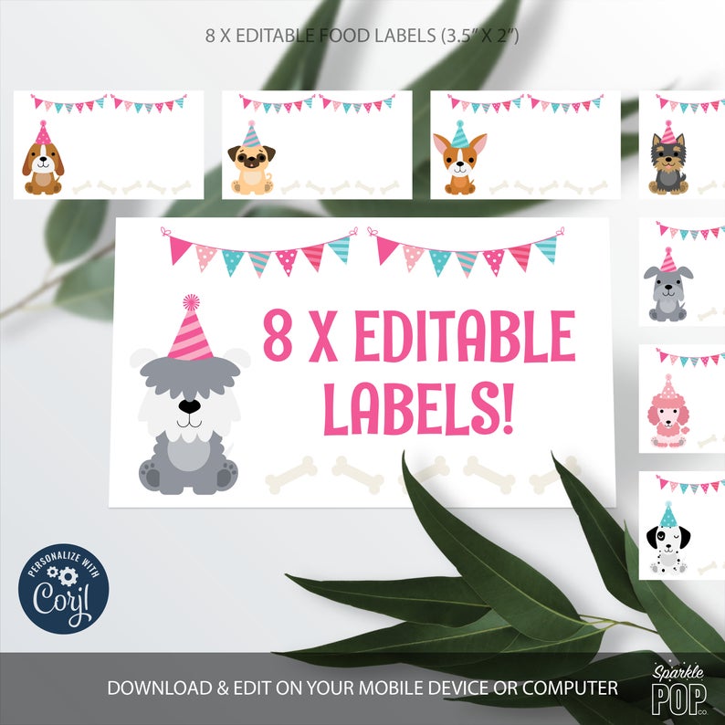 Editable Puppy Food Labels, Dog Place Card, Adopt a Puppy Tent Card, Puppy Birthday Party Decorations, Baby Shower, INSTANT DOWNLOAD 0003