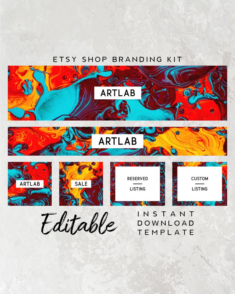 Editable Shop Branding – Modern Banner Template, Etsy Marketing Kit, Art Shop Branding Kit, Etsy Banner Abstract Art, DIY Etsy Shop Kit