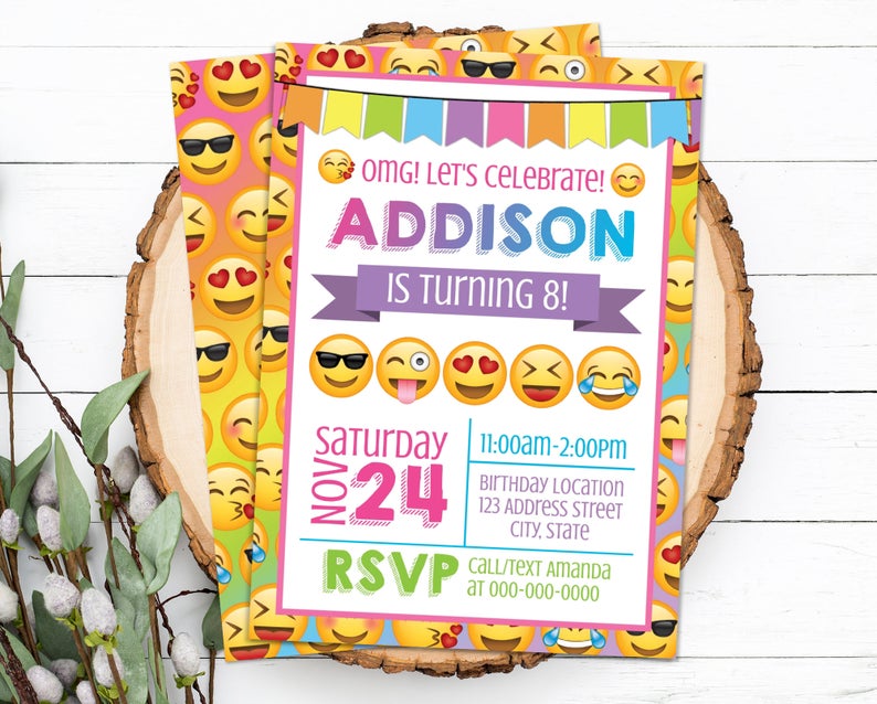 Editable Emoji Birthday Invitation, Emoji Invitation, Emoji Invitation, Emoji Party Invite Corjl S0010 (Pdf / Jpg file only)