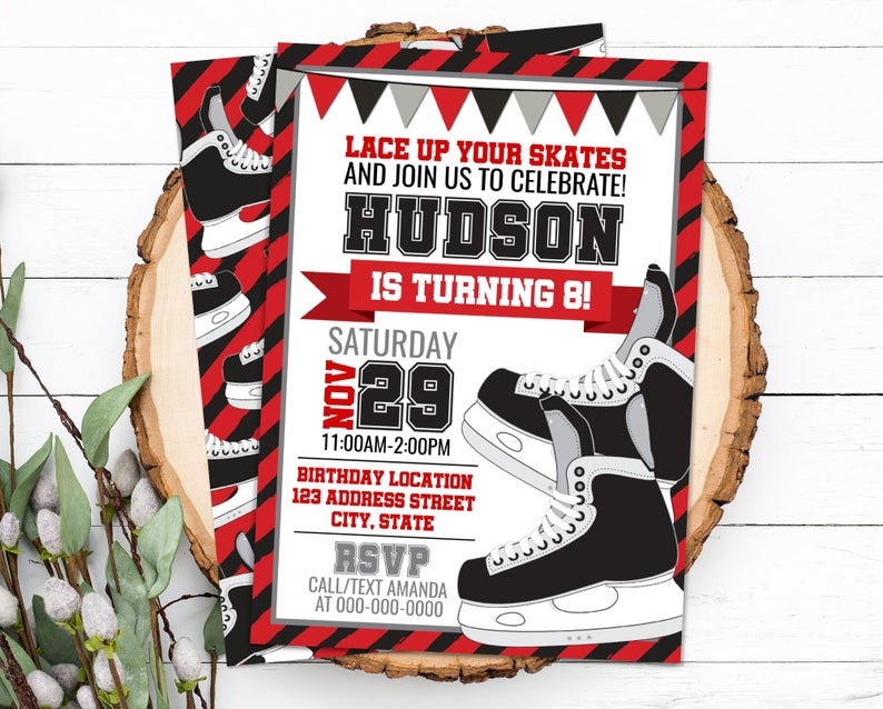 Editable Skating Birthday Invitation, Skating Invitation, Hockey Invitation, Hockey Party Invite Corjl S0037 (Pdf / Jpg file only)
