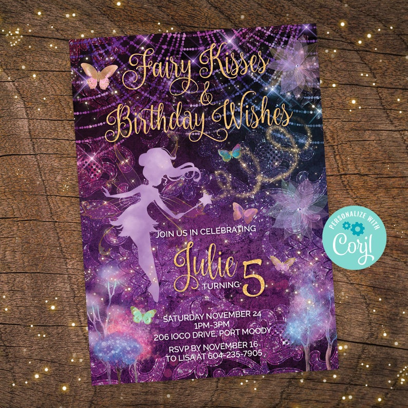 Fairy Kisses, Fairy birthday Invitation, Enchanted Forest invitation, whimsical Invitation, Fairy Invitation, Enchanted Invitation