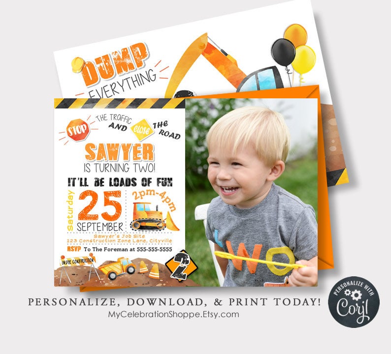 Editable Construction Invitation, Construction Birthday Invitation, Printable, Construction Invite, Corjl, Instant Download, Invitations