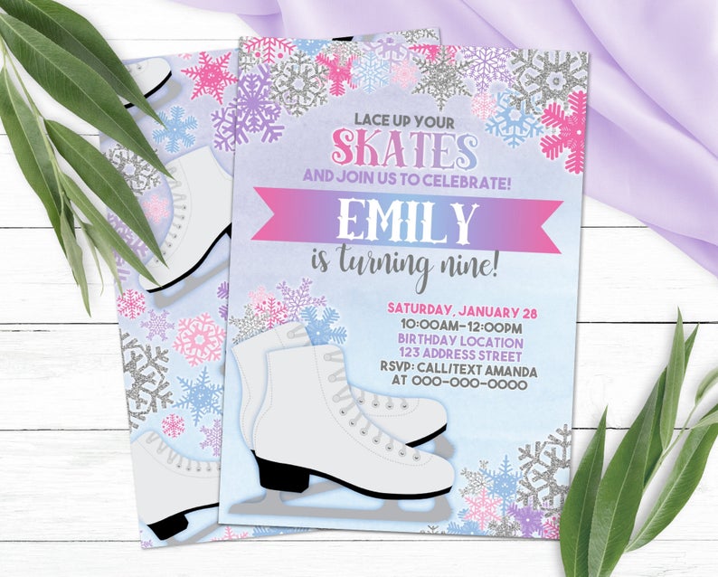 Editable Skating Birthday Invitation, Figure Skating Invitation, Skates Invitation, Winter Party Invite Corjl S0059 (Pdf / Jpg file only)