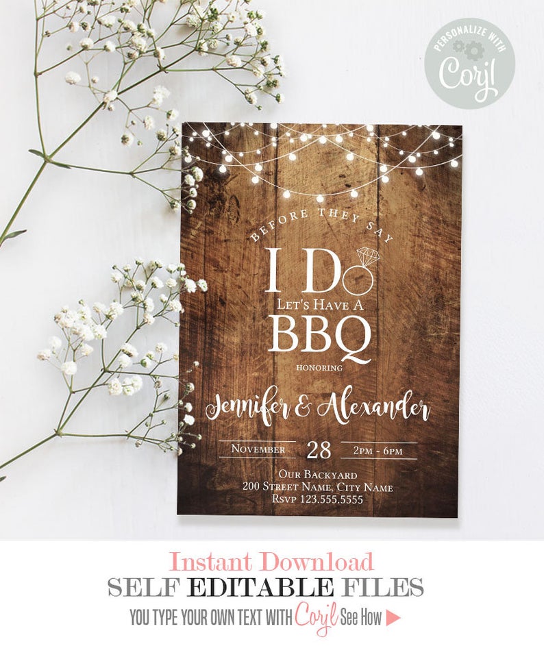 Before they say I do bbq, engagement party, printable editable templates, Instant Download, Edit with Corjl, A320