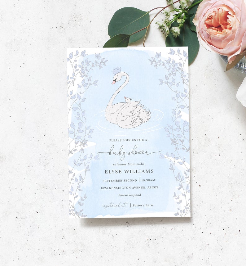 Swan Baby Shower Printable Invitation – Blue Boy Baby Shower Invitation – Swan Theme Invitation – Odette