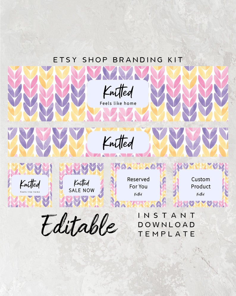 Editable Shop Branding Template – Sewing Etsy Shop Kit, Knitting Business Banner Template, Crochet Shop Icon, Etsy Branding Sewing Business