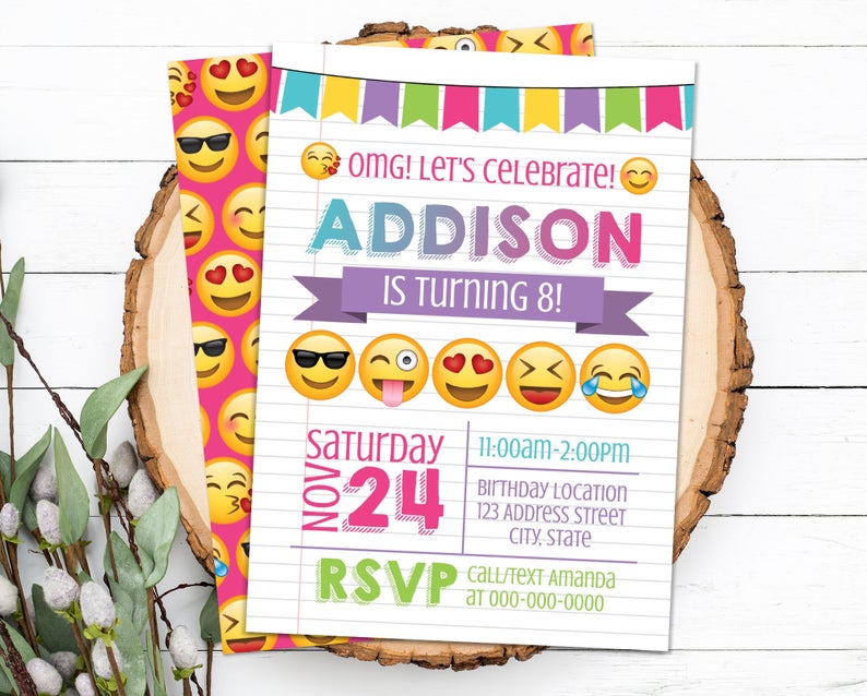 Editable Emoji Birthday Invitation, Emoji Invitation, Emoji Invitation, Emoji Party Invite Corjl S0009 (Pdf / Jpg file only)