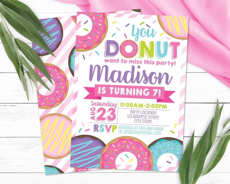 Editable Donut Birthday Invitation, Donut Invitation, Donut Invitation, Doughnut Party Invite S0030 Corjl (Pdf / Jpg file only)