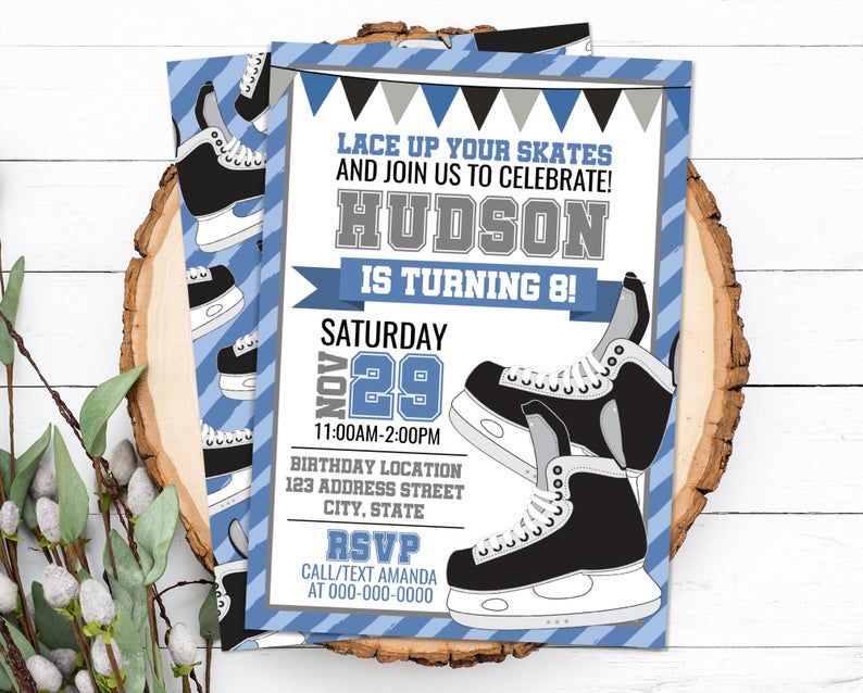Editable Skating Birthday Invitation, Skating Invitation, Hockey Invitation, Hockey Party Invite Corjl S0036 (Pdf / Jpg file only)