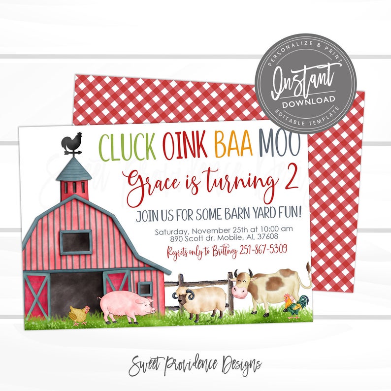 Farm Birthday Invitation, Editable Boy Barn Party, Digital Invite, Farm Animals, Barnyard, Boy Invitations, Printable Instant Access