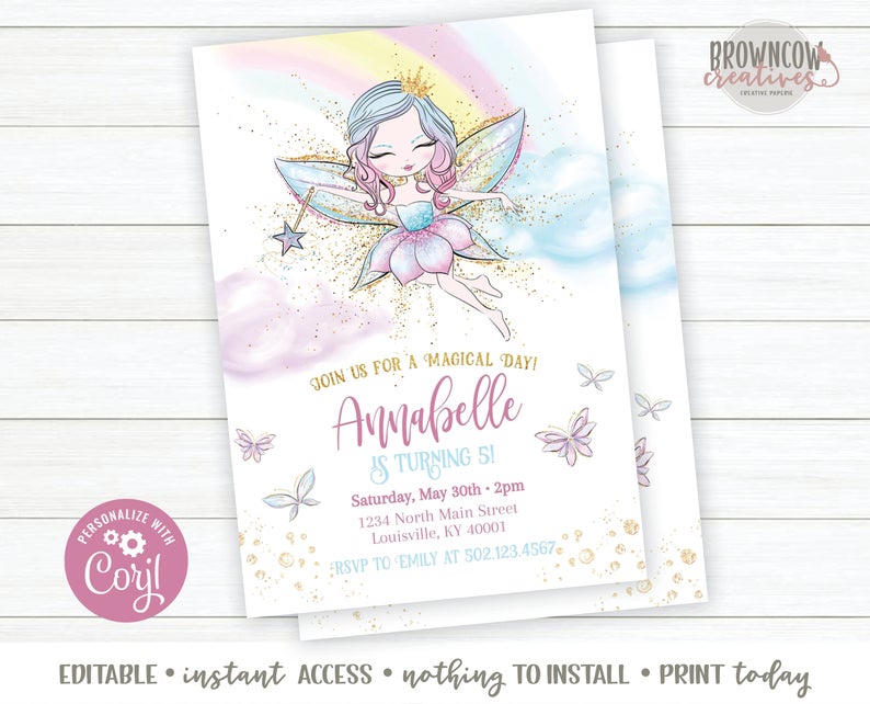 Fairy Birthday Invitation, Editable Fairy Invitation, Fairy Girl Birthday Invitation, Printable Fairy Invitation, Corjl