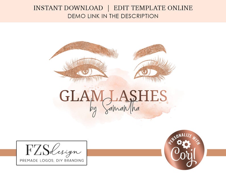 Lash logo design watermark logo design logo template eyelash logo salon logo beauty logo glitter logo