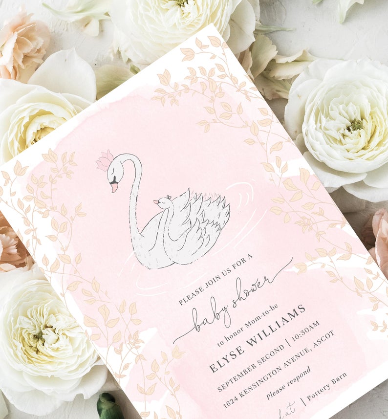 Swan Baby Shower Printable Invitation – Pink Girl Baby Shower – Swan Princess Invitation – Odette