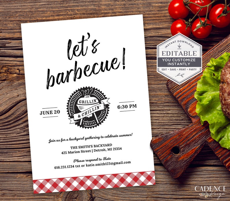 Backyard BBQ Invitation, Summer BBQ Invite, backyard party invitation, Grillin and Chillin Invite, DIY Invite, Printable Invite, Corjl, A22