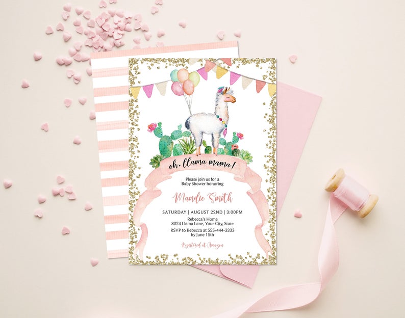 EDITABLE FILE Llama Baby Shower Invitation Llama and Cactus Baby Shower Invite Girl Baby Shower Invite Succulent Baby Shower Corjl Template