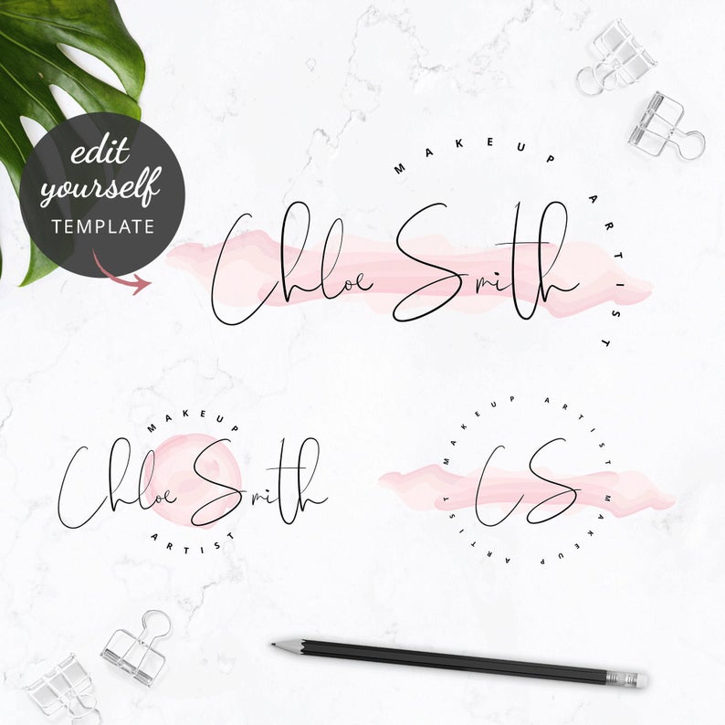 Beauty Logo Template, Editable Logo Design, Corjl Logos, Elegant Watercolour Logo, Salon Branding Template, Instant Download, Edit Yourself