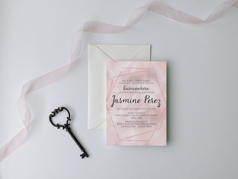 Rose Gold Quinceañera Invitation, Vip passes, Quinceañera Invitations Set, Invitaciones de Quinceañera, Invitation Kit, Digital Template