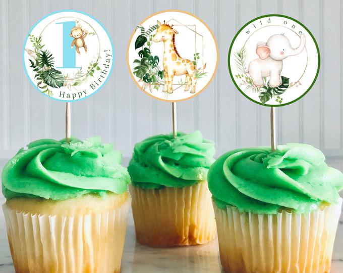 First Birthday Cupcake Toppers, Cupcake Toppers Boy Birthday, Safari Animal Cupcake Toppers, Jungle Animals Birthday, Wild Boy