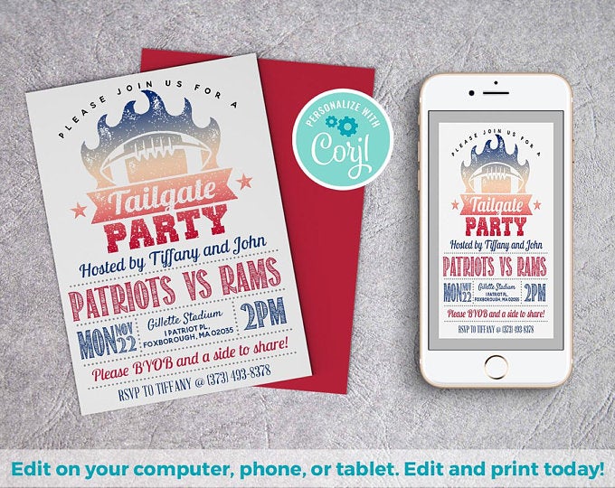 Tailgate Invitation | Football Invite, Sports Theme Invite, Sports Party Invite, Superbowl Invite, Super Bowl Invite, Touchdown Invite