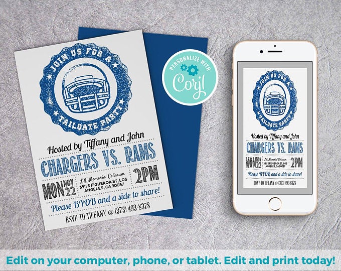 Tailgate Invitation | Football Invite, Sports Theme Invite, Sports Party Invite, Superbowl Invite, Super Bowl Invite, Touchdown Invite