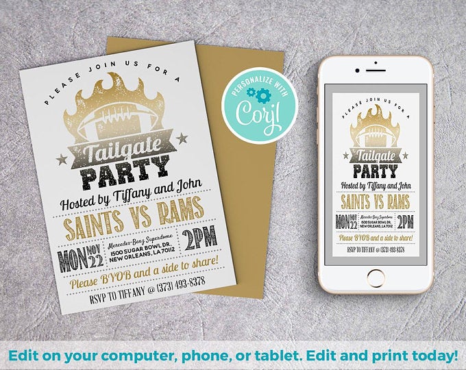 Tailgate Invitation | Football Invite, Sports Theme Invite, Sports Party Invite, Superbowl Invite, Super Bowl Invite, Touchdown Invite