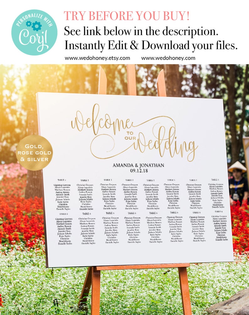 Gold Wedding Seating Chart Printable – Alphabetical Seating Chart – Welcome To Our Wedding Sign – Gold – Downloadable wedding #WDH304_18
