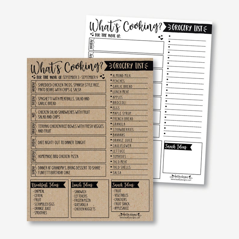 Printable Meal Planner, Editable Meal Planner, Weekly Meal Planning and Grocery Shopping List, Grocery Meal Planner, Editable Grocery List,