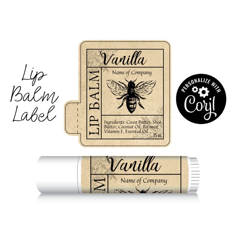 Lip Balm Label Honey Bee on Kraft Paper Design. Edit, Personalize, Customize in Corjl, then Download & Print. Chapstick Label