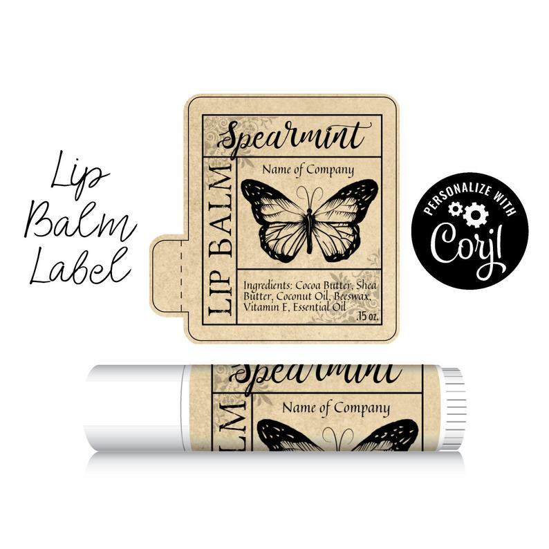 Lip Balm Label Butterfly on Kraft Paper Design. Edit, Personalize, Customize in Corjl, then Download & Print. Chapstick Label.